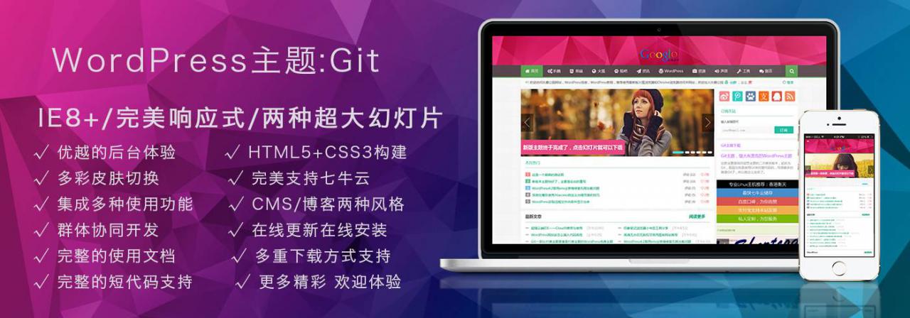 wordpress免费自适应响应式cms/blog主题Git-alpha下载 后台功能强对seo友好不比花钱做的差！插图