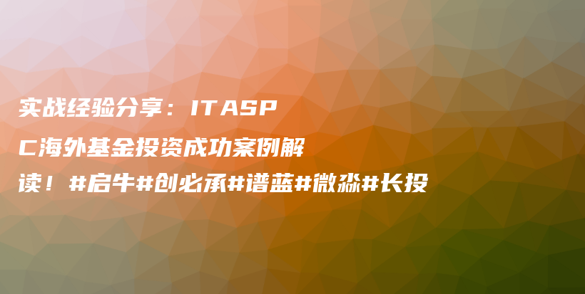 实战经验分享：ITASPC海外基金投资成功案例解读！#启牛#创必承#谱蓝#微淼#长投插图